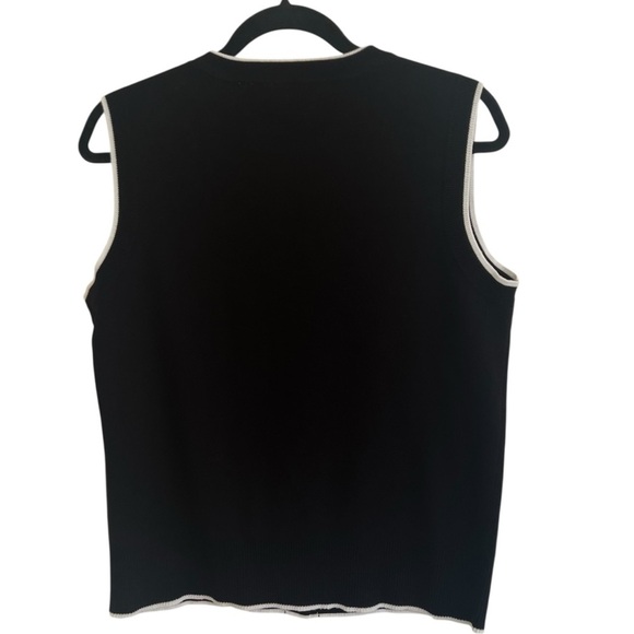 Cyrus NYC Black Contrast Piping Sleeveless Cardigan Sweater Vest NWT Medium - Picture 2 of 10